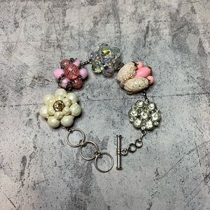 OOAK Pink & White Vintage Earring Bracelet. Bridal/Bridesmaid, Vintage Wedding